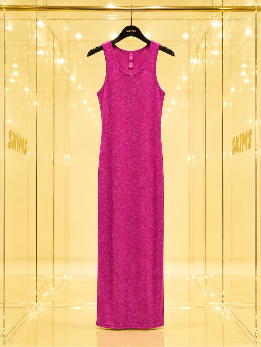 SKIMS Sleeveless Fuchsia Glitter Knit Maxi Dress with High Neck - Size S